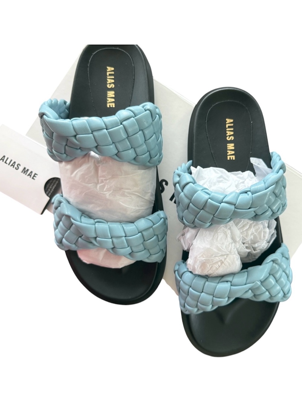 BRAND NEW Alias Mae Braided Double-Strap Slide Sandals in Light Blue (BNIB)